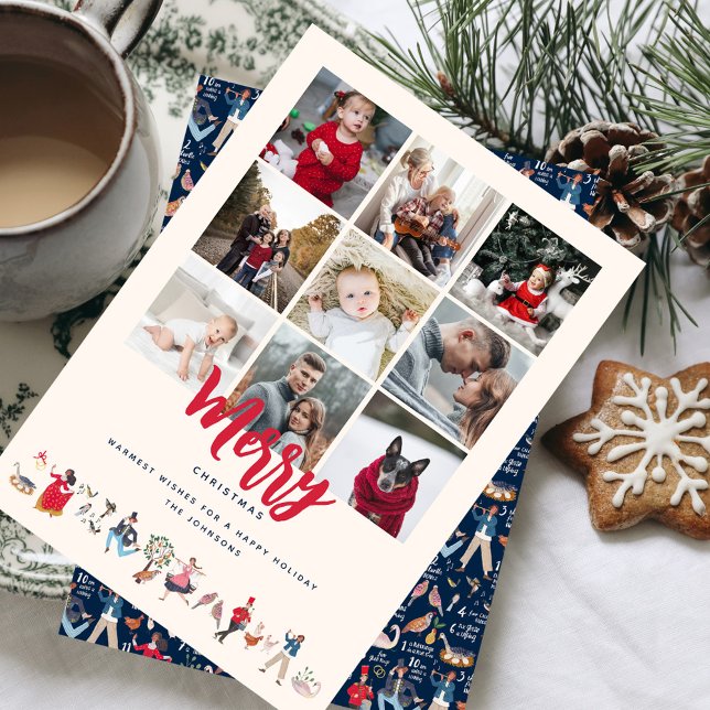 Cute 12 dagar med julfotoport, Helgdag Julkort (12 days of Christmas Photo Collage traditional classic photo collage greeting card.)