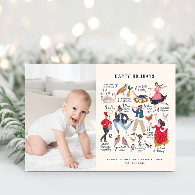 Cute 12 dagar med julfotoport, Helgdag Julkort (12 days of Christmas, Baby first Christmas traditional classic photo greeting card.)