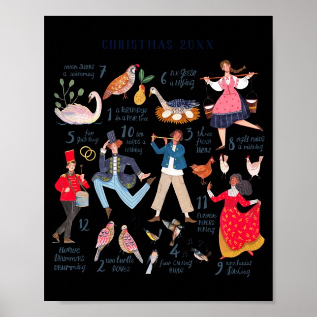 Cute 12 Days Of Christmas Clic Traditional  Poster (Framsidan)
