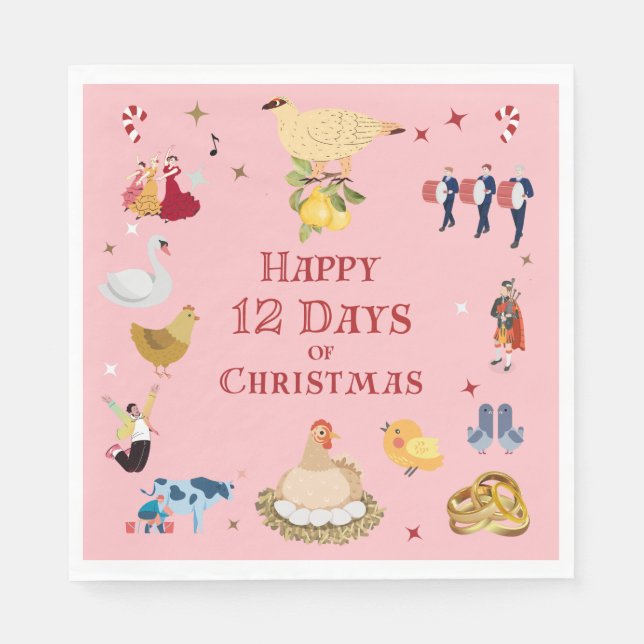 Cute 12 Days of Christmas Vintage Midcentury Pappersservett (Framsidan)