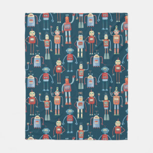 Cute 1950-talets Stil Retro Robot Mönster Mörk Fleecefilt