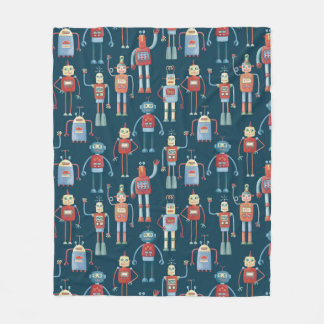 Cute 1950-talets Stil Retro Robot Mönster Mörk Fleecefilt