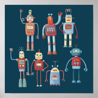 Cute 1950-talets Stil Retro-roboter Poster