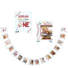 Cute 1:a födelsedag 12 månader Foto Milestone Bunt Vimplar