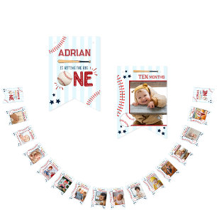 Cute 1:a födelsedag 12 månader Foto Milestone Bunt Vimplar