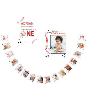 Cute 1:a födelsedag 12 månader Foto Milestone Bunt Vimplar