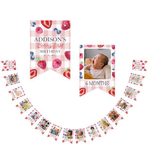 Cute 1:a födelsedag 12 månaders fotomilstolpe vimplar