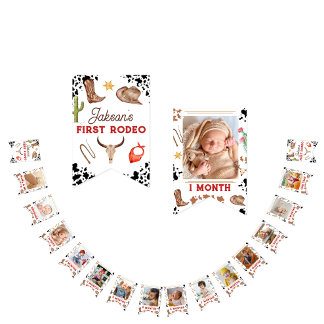 Cute 1:a födelsedag 12 månaders fotomilstolpe vimplar