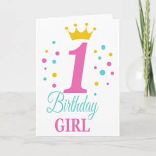 Cute 1:a födelsedag Princess Krona Birthday Girl Kort