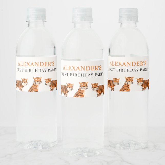 Cute 1:a födelsedag Vild en tiger Vattenflaskor Etikett (Flaskor)