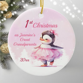 Cute 1:a julpenguin, Underbara farföräldrars Rosa Julgransprydnad Keramik