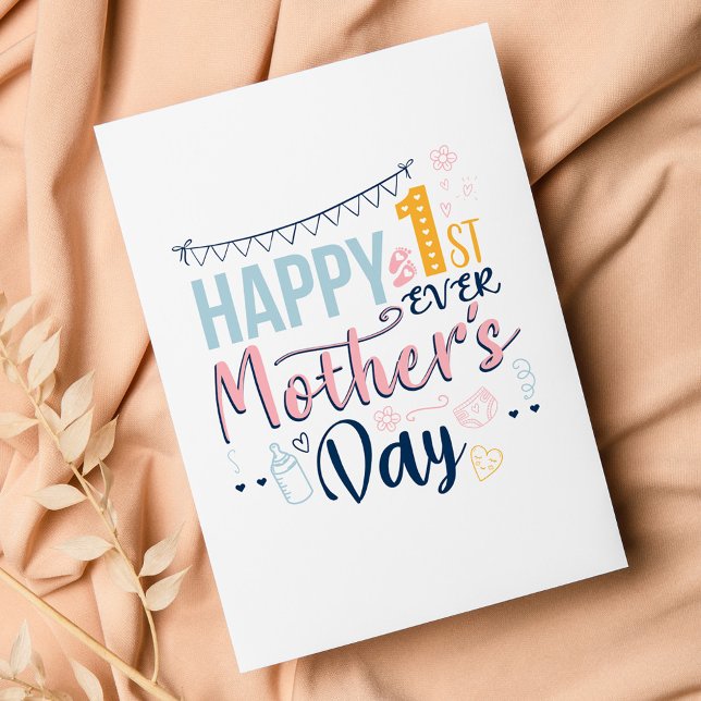 Cute 1:a Mors dag-Personligen Julkort (Happy 1st Mothers Day Boho Greetings Card)