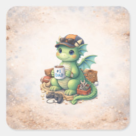 Cute #1 Dad Dragon Square Sticker Fyrkantigt Klistermärke