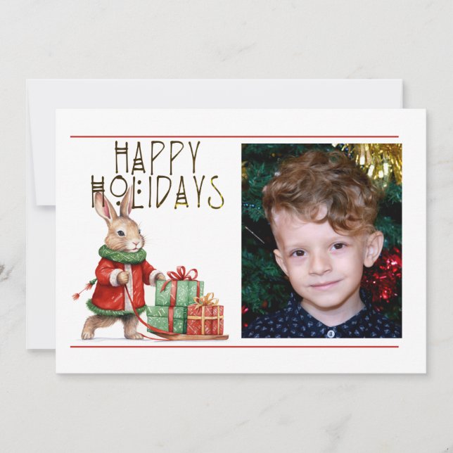 Cute 1 Photo GLAD HELG CHRISTMAS RABBIT Julkort (Framsida)