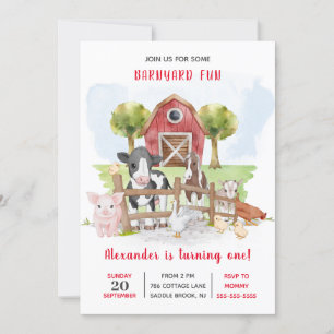 Cute 1st Birthday Boskap Barnyard Kids Inbjudningar