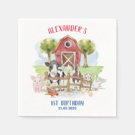 Cute 1st Birthday Boskap Barnyard Kids Pappersservett