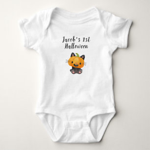 Cute 1st Halloween Pumpkin Cat med Namn T Shirt