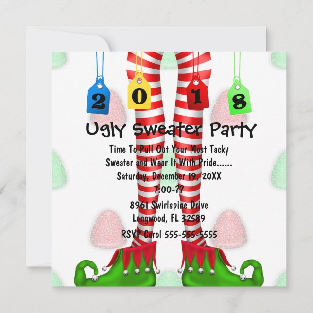 Cute 2018 Elf-lagret Ugly Sweater Party Inbjudan (Framsida)