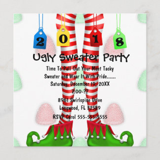 Cute 2018 Elf-lagret Ugly Sweater Party Inbjudan