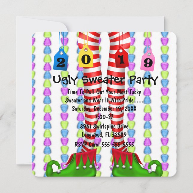 Cute 2019 Elf Stocking Jul Party Inbjudan (Framsida)