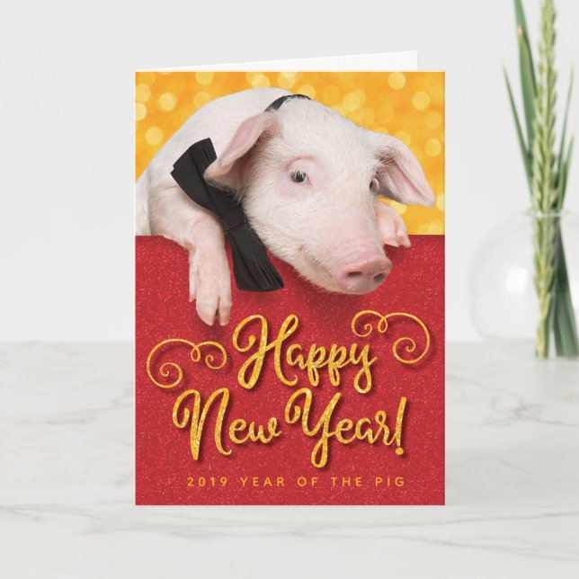 Cute 2019 Gott nytt år Gris med badplats Kort (Framsida)