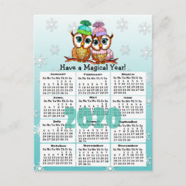 Cute 2020 Whimsical Uggla Mini Calendar Vykort