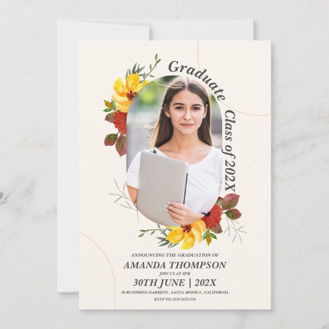 Cute 2025 Grad Elegant Photo Studentfest Inbjudningar (Framsida)