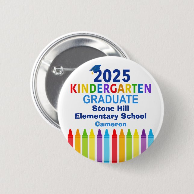 Cute 2025 Kindergarten Studenten, Märkre för eget  Knapp (Framsida & baksida)