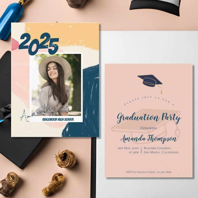 Cute 2025 Studenten Pastel Photo Mini-inbjudan Tilläggskort (Cute 2025 Graduation Pastel Photo Mini Invitation)