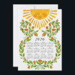 Cute 2026 Calendar Sol and Orange Flowers Julkort<br><div class="desc">Låt denna söta kalender för 2026 med glad sol och blommor påminna er och era nära och kära om att blomstra,  blomstra,  visa,  vara snäll,  förbli positiv och om allt det bästa sak du gör. Det är en underbar presentidé för jul och nyår.</div>