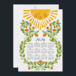 Cute 2026 Calendar Sol and Orange Flowers Julkort<br><div class="desc">Låt denna söta kalender för 2026 med glad sol och blommor påminna er och era nära och kära om att blomstra,  blomstra,  visa,  vara snäll,  förbli positiv och om allt det bästa sak du gör. Det är en underbar presentidé för jul och nyår.</div>