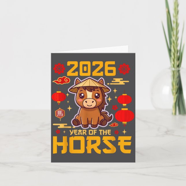Cute 2026 Year Of The Horse Happy Chinese New Year Kort (Framsida)