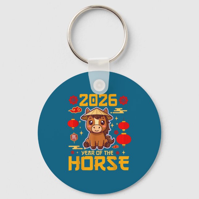 Cute 2026 Year Of The Horse Happy Chinese New Year Nyckelring (Framsida)