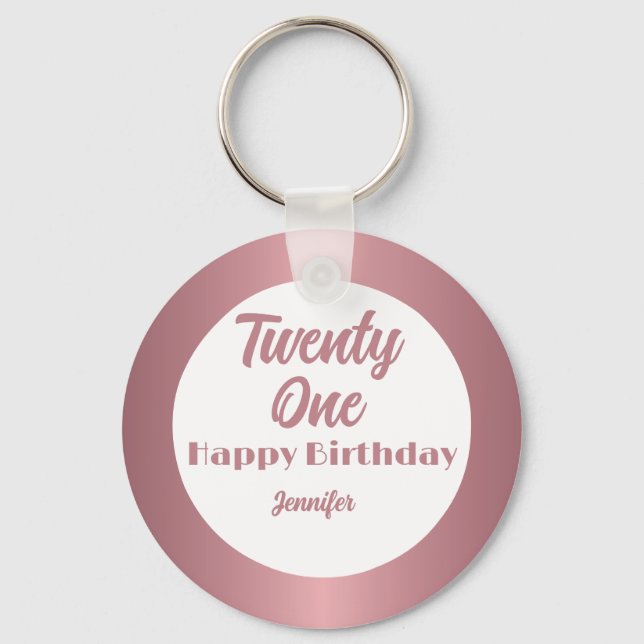 Cute 21 Ro Guld-skript Grattis på födelsedagen Nyckelring (Framsida)