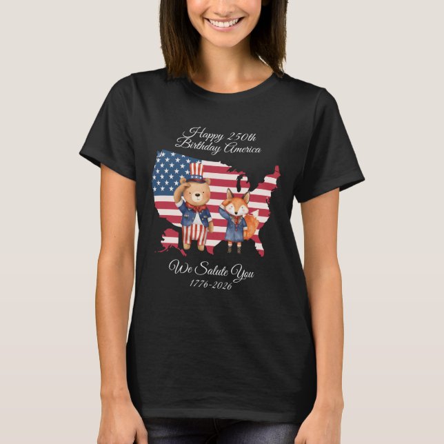 Cute 250th Birthday America T-Shirt (Framsida)