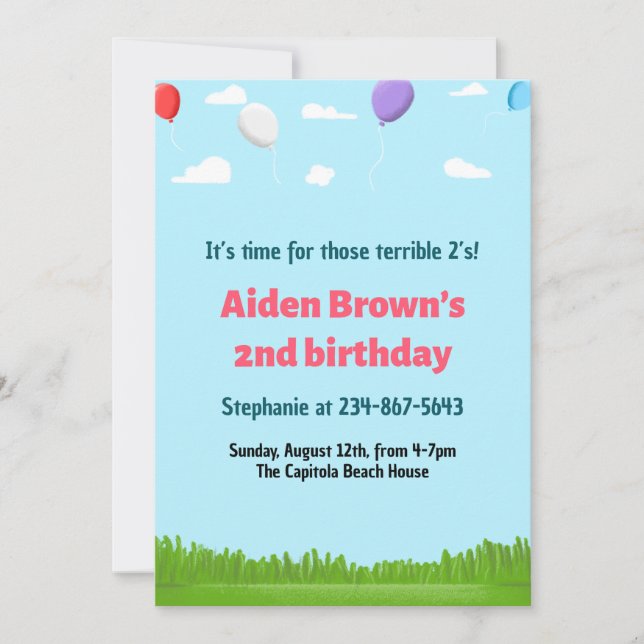 Cute 2:a födelsedagsinbjudan för Småbarn-mall Inbjudningar (Framsida)