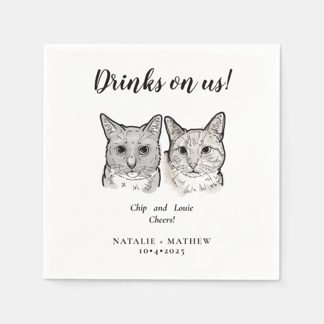 Cute 2 Cats Cheers Drinks on US Bröllop Pappersservett (Framsidan)