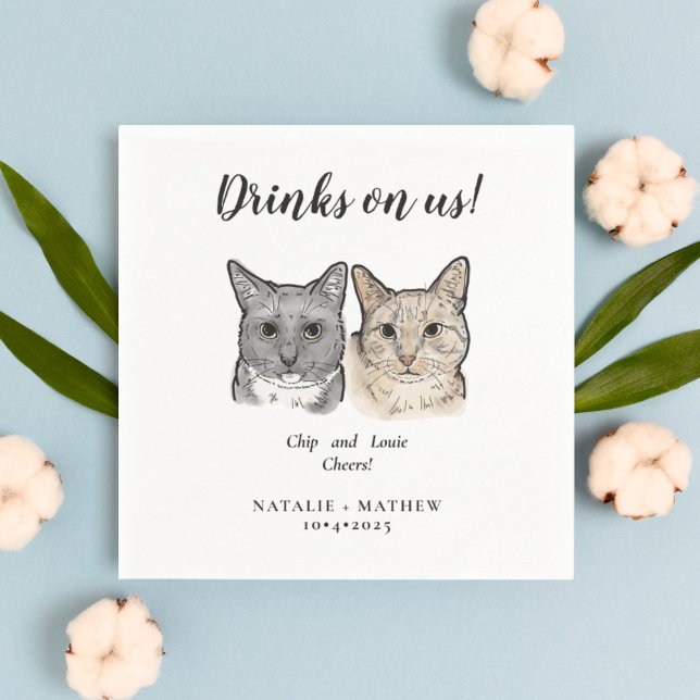 Cute 2 Cats Cheers Drinks on US Bröllop Pappersservett (Skapare uppladdad)