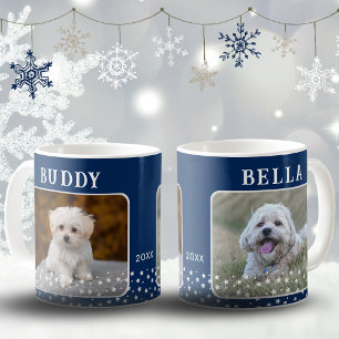 Cute 2 Hundar Photo Namn Star Mönster Blue Kaffemugg