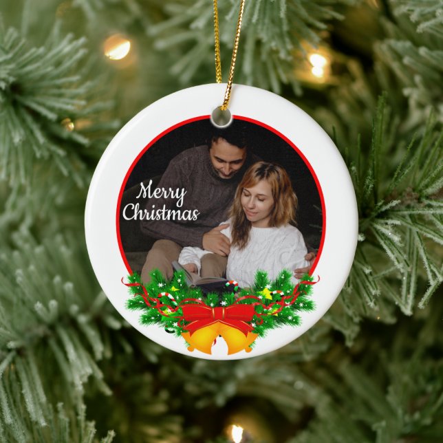 Cute 2 Photo Frame Christmas Ceramic Ornament (Träd)