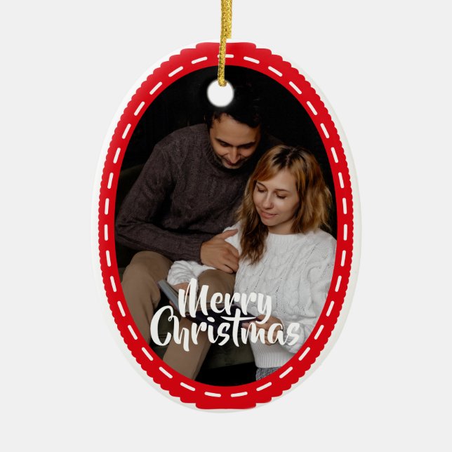 Cute 2 Photo Frame Christmas Ceramic Ornament (Framsidan)
