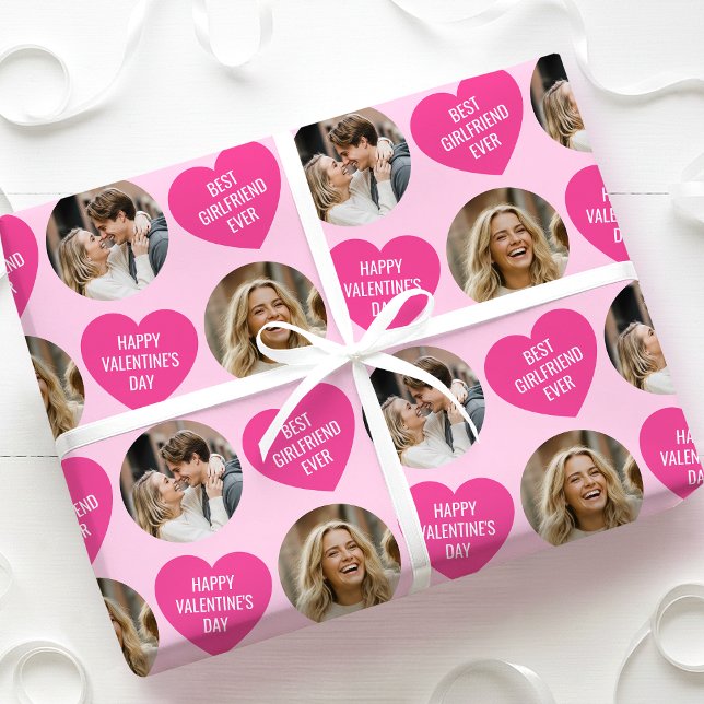 Cute 2 Photo Valentine's Day Heart Girlfriend Pink Presentpapper (Skapare uppladdad)