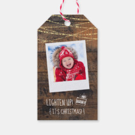 Cute 2-sidig fotokamera Lighten Up Rustic Wood Presentetikett