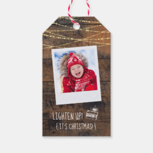 Cute 2-sidig fotokamera Lighten Up Rustic Wood Presentetikett
