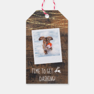 Cute 2-sidig renikon Rustic Wood Photo Presentetikett