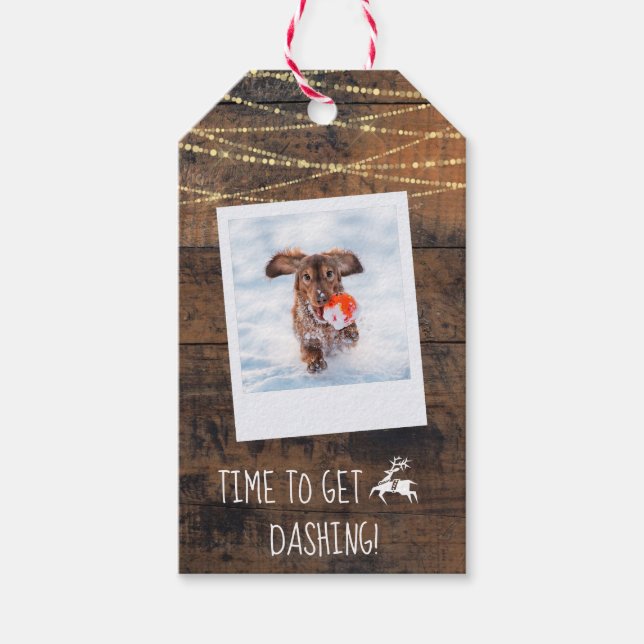 Cute 2-sidig renikon Rustic Wood Photo Presentetikett (Framsidan)