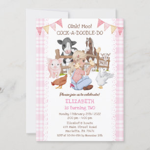 Cute 2nd Birthday Boskap Barnyard Kids Inbjudningar