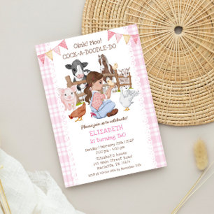 Cute 2nd Birthday Boskap Barnyard Kids Inbjudningar
