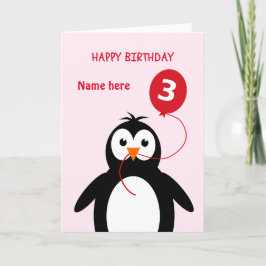 Cute 3: a födelsedagspenguin, lägg till namn rosa kort