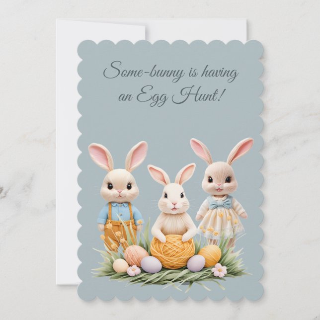 Cute 3 Bunnies Easter Egg Hunt Party Invitation (Framsida)